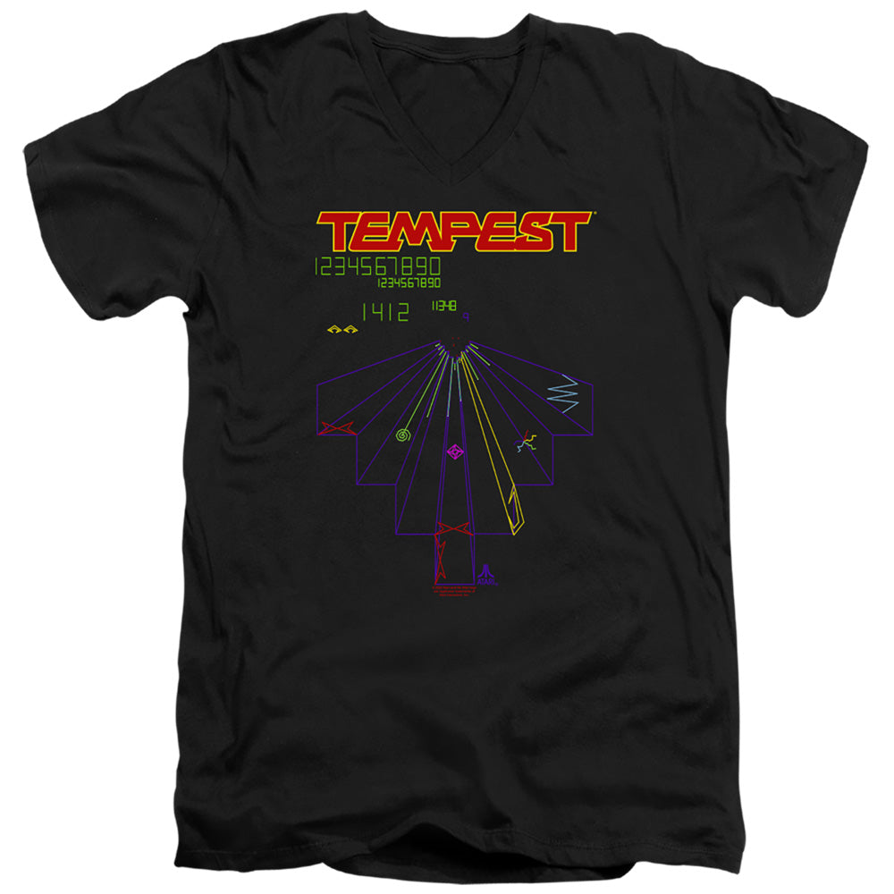 AN OFFCIALLY LICENSED ATARI TEMPEST SCREEN MEN'S V-NECK T-SHIRT BLACK