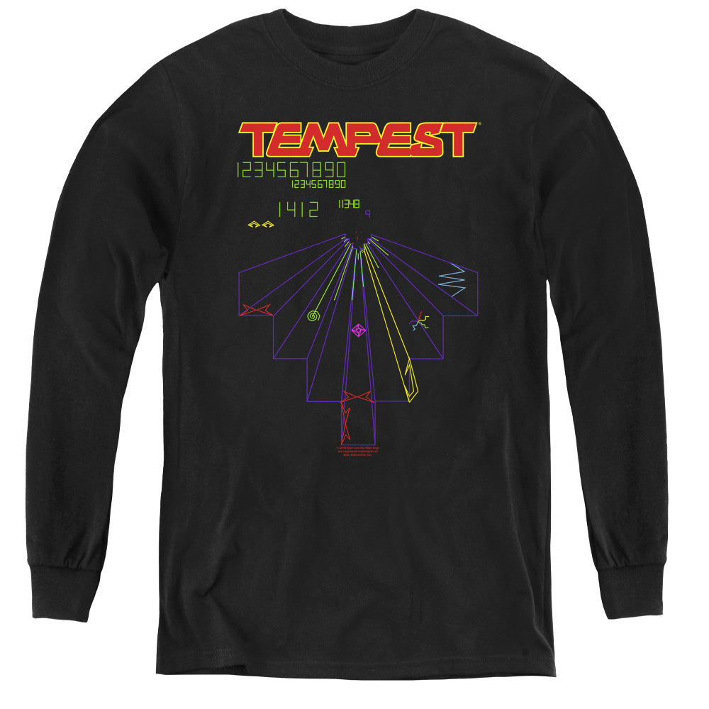 AN OFFCIALLY LICENSED ATARI TEMPEST SCREEN YOUTH LONG SLEEVE T-SHIRT BLACK