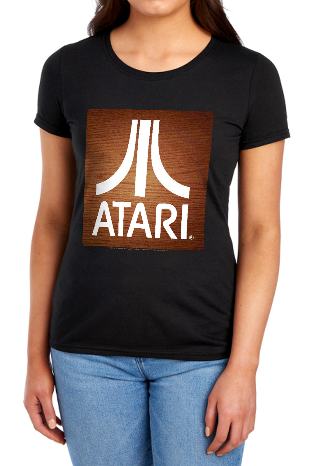 AN OFFCIALLY LICENSED ATARI CLASSIC WOOD SQUARE WOMEN'S REGULAR FIT T-SHIRT BLACK