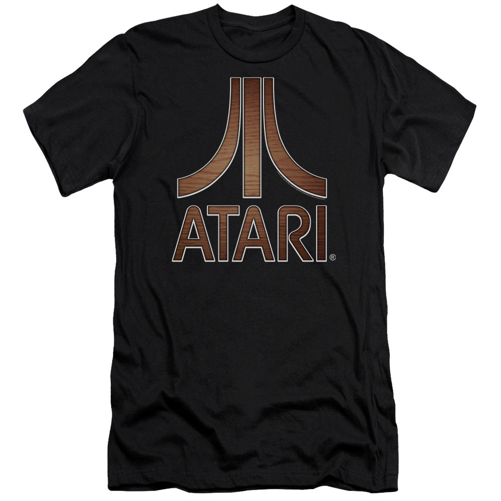 AN OFFCIALLY LICENSED ATARI CLASSIC WOOD EMBLEM MEN'S PREMIUM SLIM FIT T-SHIRT BLACK