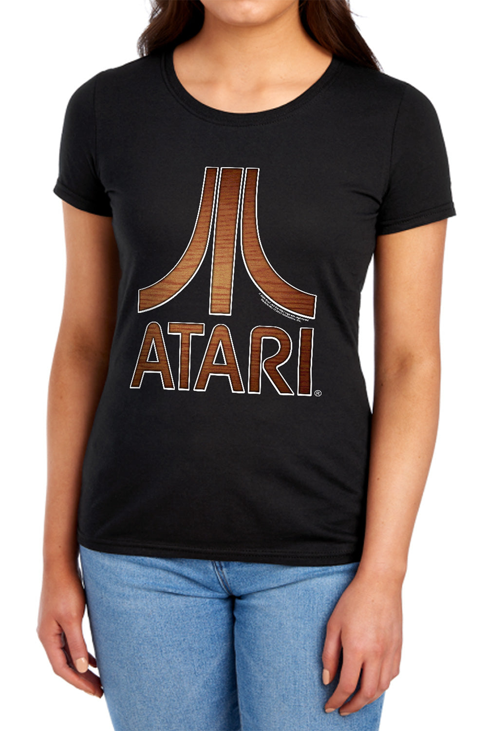 AN OFFCIALLY LICENSED ATARI CLASSIC WOOD EMBLEM WOMEN'S REGULAR FIT T-SHIRT BLACK