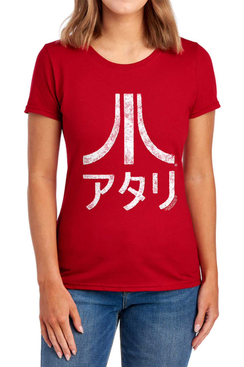 AN OFFCIALLY LICENSED ATARI ROUGH KANJI WOMEN'S REGULAR FIT T-SHIRT RED