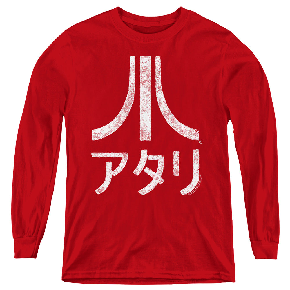 AN OFFCIALLY LICENSED ATARI ROUGH KANJI YOUTH LONG SLEEVE T-SHIRT RED