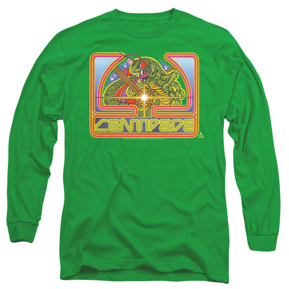 AN OFFCIALLY LICENSED ATARI CENTIPEDE GREEN MEN'S LONG SLEEVE T-SHIRT KELLY GREEN