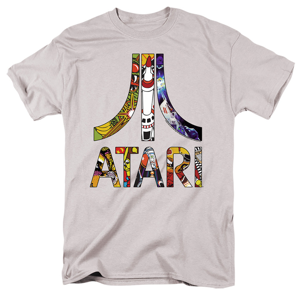 AN OFFCIALLY LICENSED ATARI INSET ART MEN'S REGULAR FIT T-SHIRT SILVER
