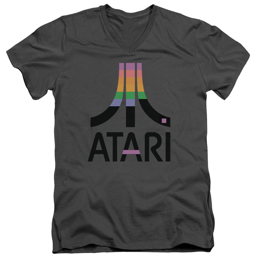 AN OFFCIALLY LICENSED ATARI BREAKOUT INSET MEN'S V-NECK T-SHIRT CHARCOAL