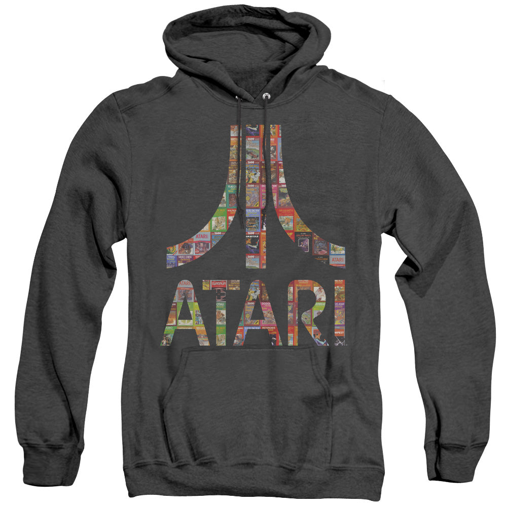 AN OFFCIALLY LICENSED ATARI BOX ART ADULT UNISEX HEATHER PULLOVER HOODIE BLACK