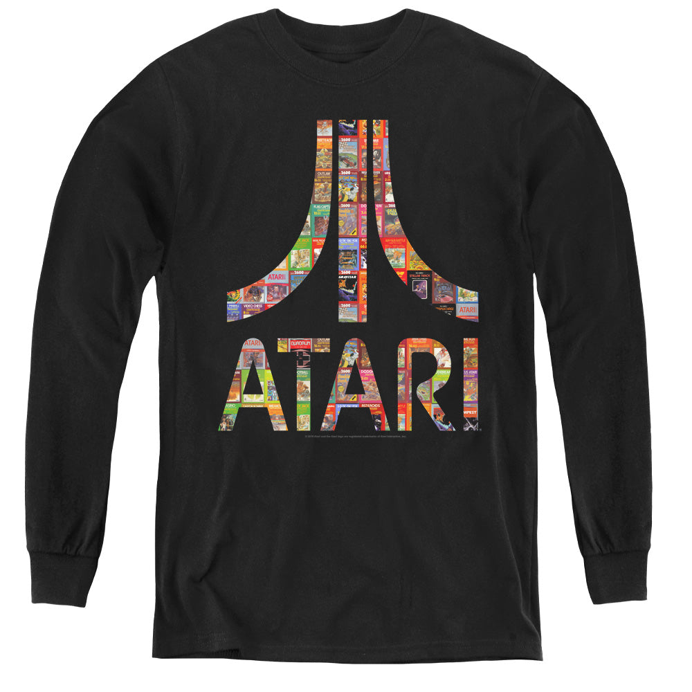 AN OFFCIALLY LICENSED ATARI BOX ART YOUTH LONG SLEEVE T-SHIRT BLACK