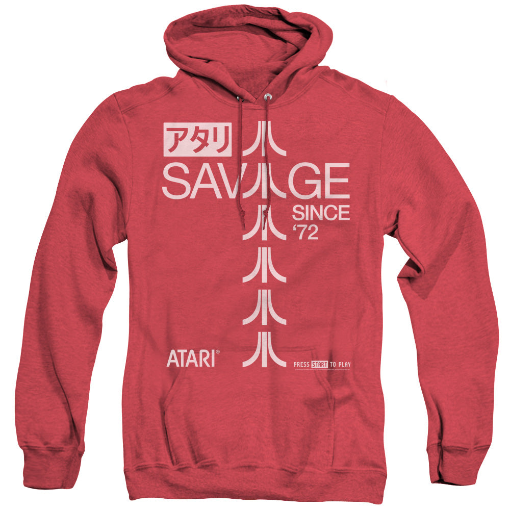AN OFFCIALLY LICENSED ATARI SAVAGE 72 ADULT UNISEX HEATHER PULLOVER HOODIE RED