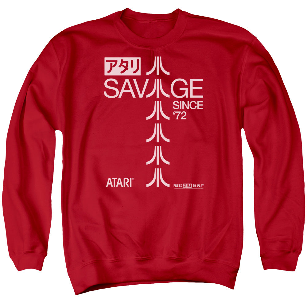AN OFFCIALLY LICENSED ATARI SAVAGE 72 ADULT UNISEX CREWNECK SWEATSHIRT RED