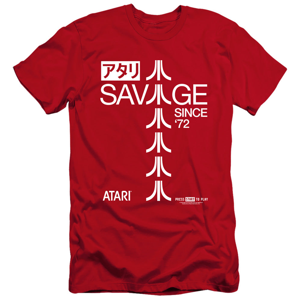 AN OFFCIALLY LICENSED ATARI SAVAGE 72 MEN'S PREMIUM SLIM FIT T-SHIRT RED
