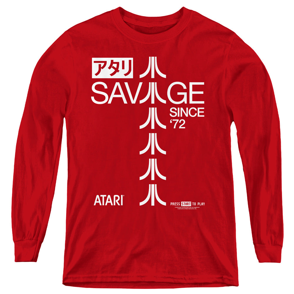AN OFFCIALLY LICENSED ATARI SAVAGE 72 YOUTH LONG SLEEVE T-SHIRT RED