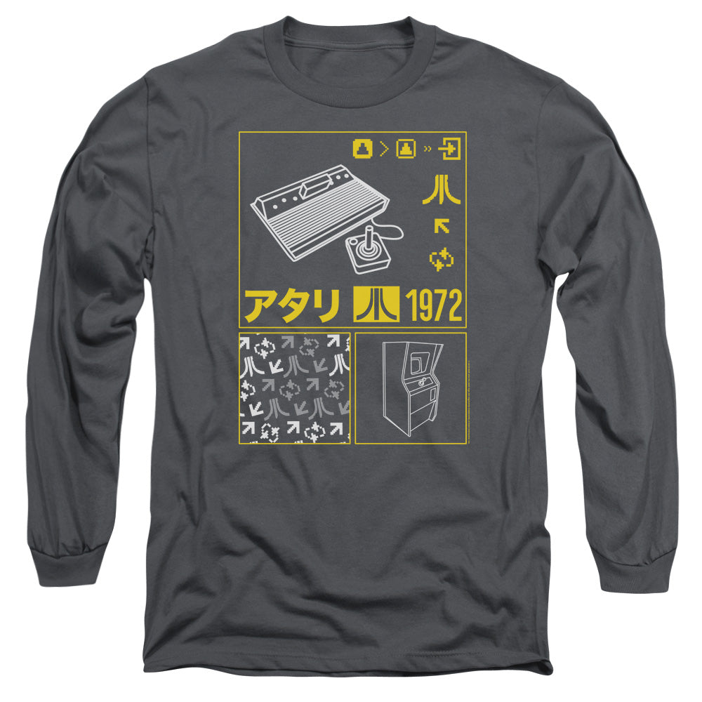 AN OFFCIALLY LICENSED ATARI KANJI SQUARES MEN'S LONG SLEEVE T-SHIRT CHARCOAL