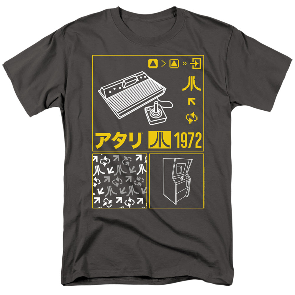 AN OFFCIALLY LICENSED ATARI KANJI SQUARES MEN'S REGULAR FIT T-SHIRT CHARCOAL