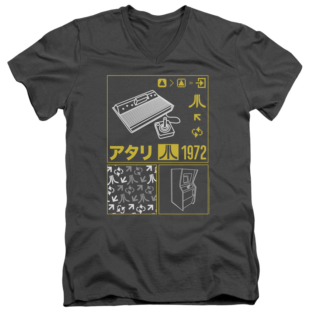 AN OFFCIALLY LICENSED ATARI KANJI SQUARES MEN'S V-NECK T-SHIRT CHARCOAL