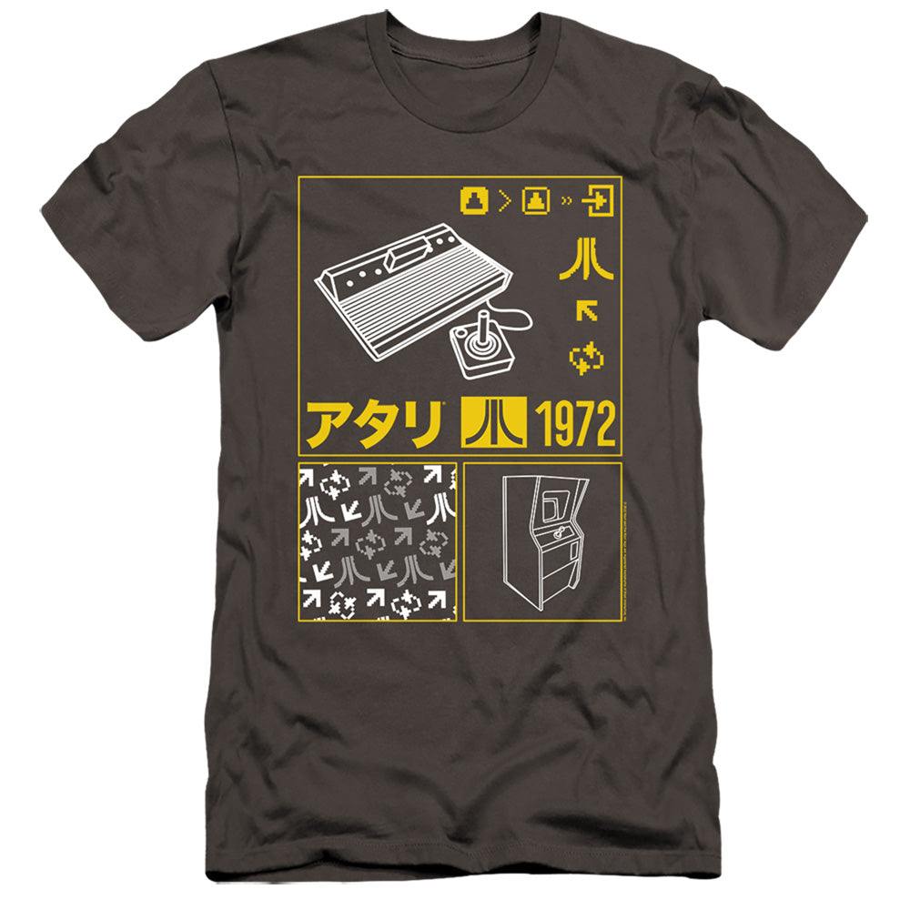 AN OFFCIALLY LICENSED ATARI KANJI SQUARES MEN'S PREMIUM SLIM FIT T-SHIRT CHARCOAL