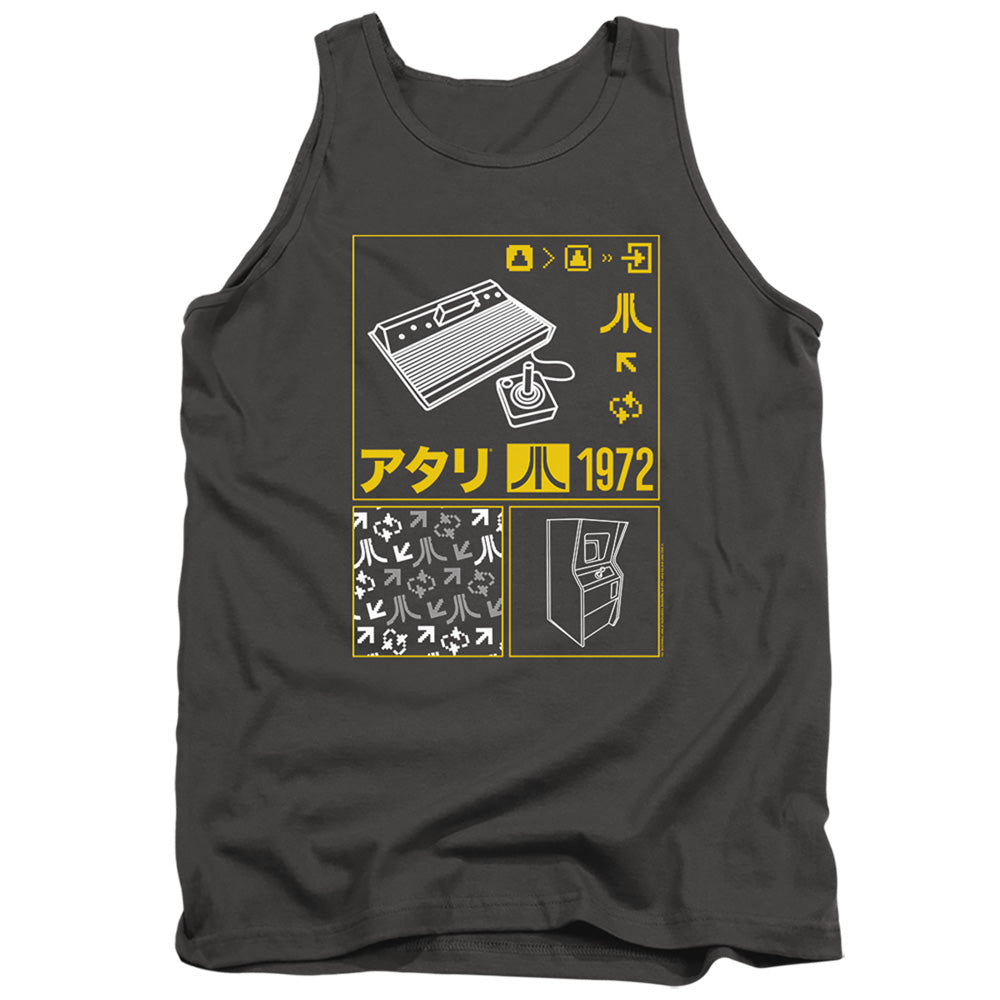 AN OFFCIALLY LICENSED ATARI KANJI SQUARES ADULT UNISEX TANK TOP CHARCOAL