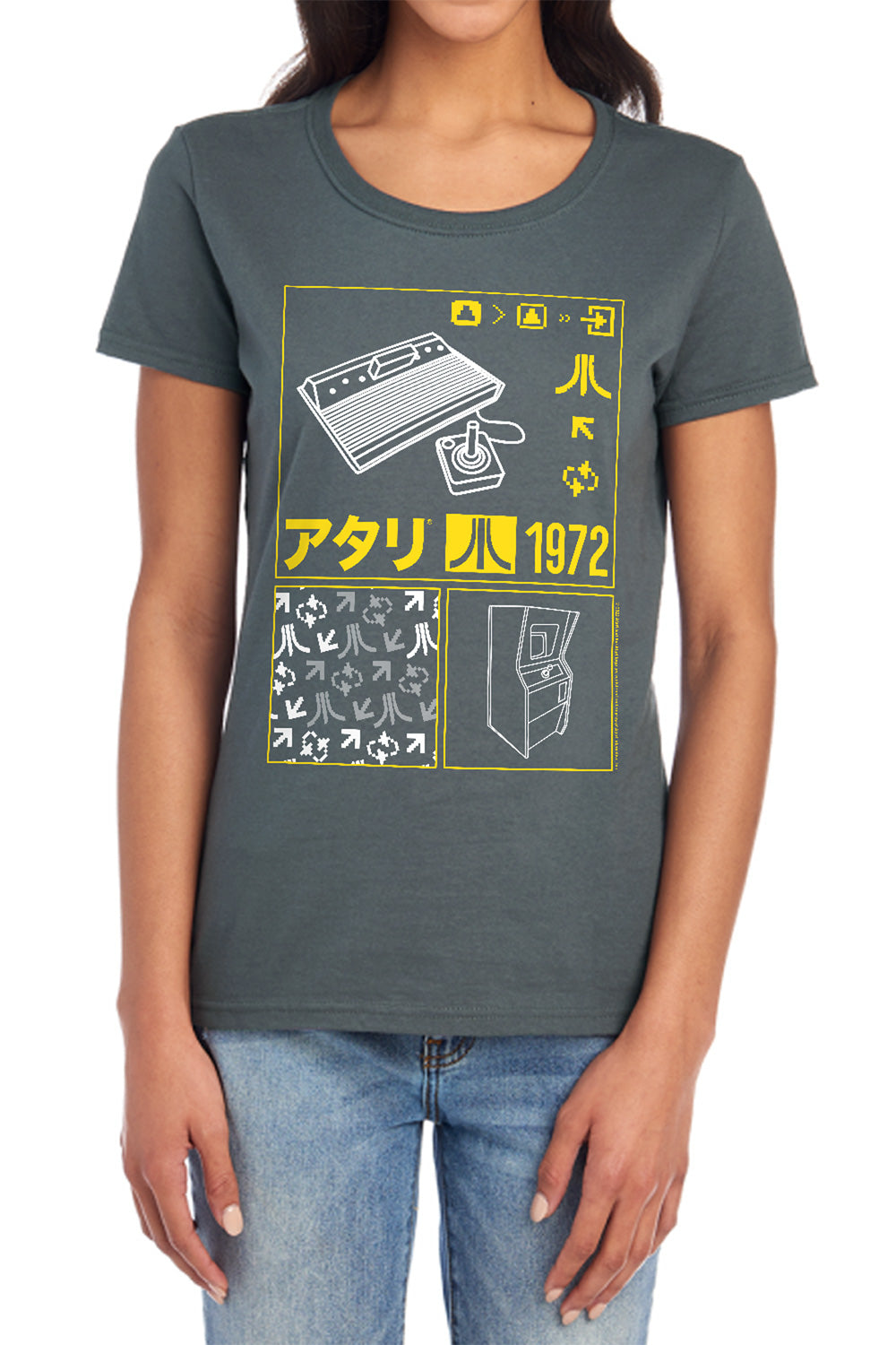 AN OFFCIALLY LICENSED ATARI KANJI SQUARES WOMEN'S REGULAR FIT T-SHIRT CHARCOAL