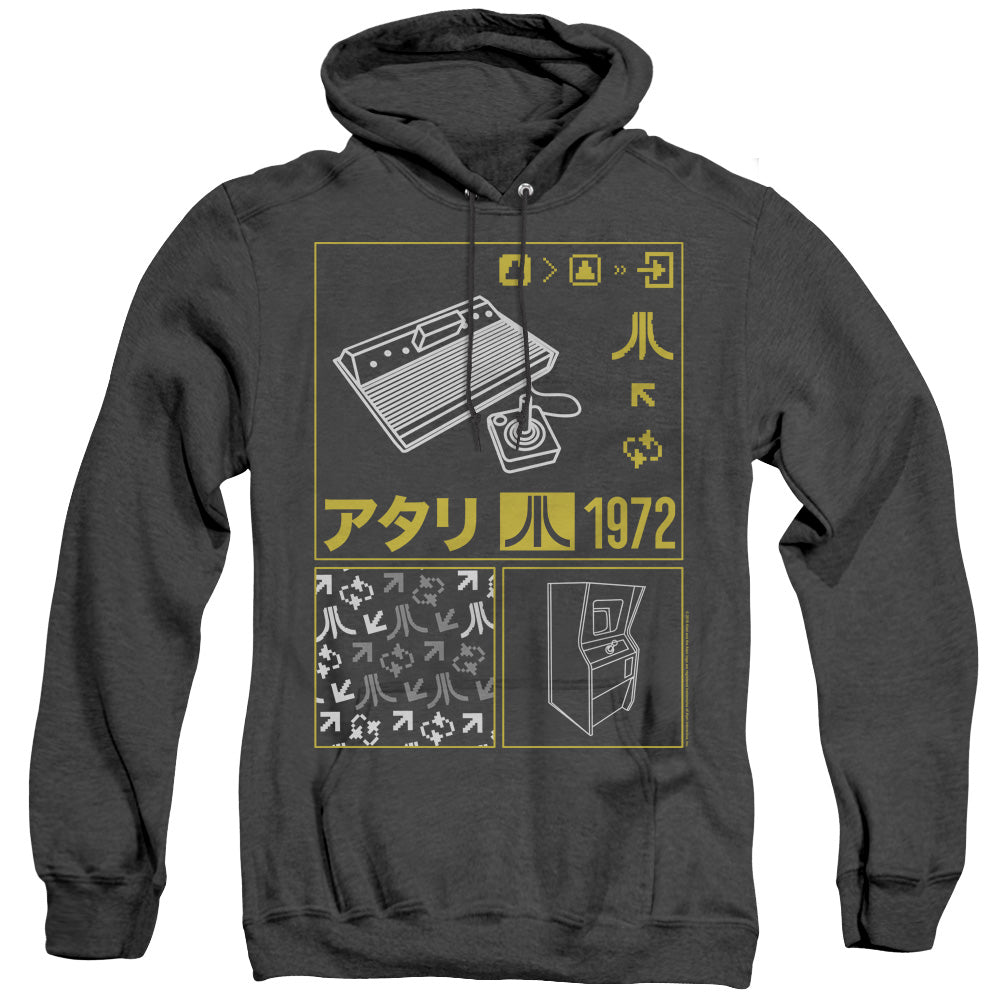 AN OFFCIALLY LICENSED ATARI KANJI SQUARES ADULT UNISEX HEATHER PULLOVER HOODIE BLACK