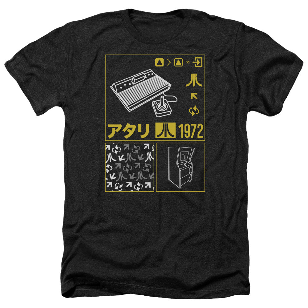 AN OFFCIALLY LICENSED ATARI KANJI SQUARES MEN'S HEATHER T-SHIRT CHARCOAL