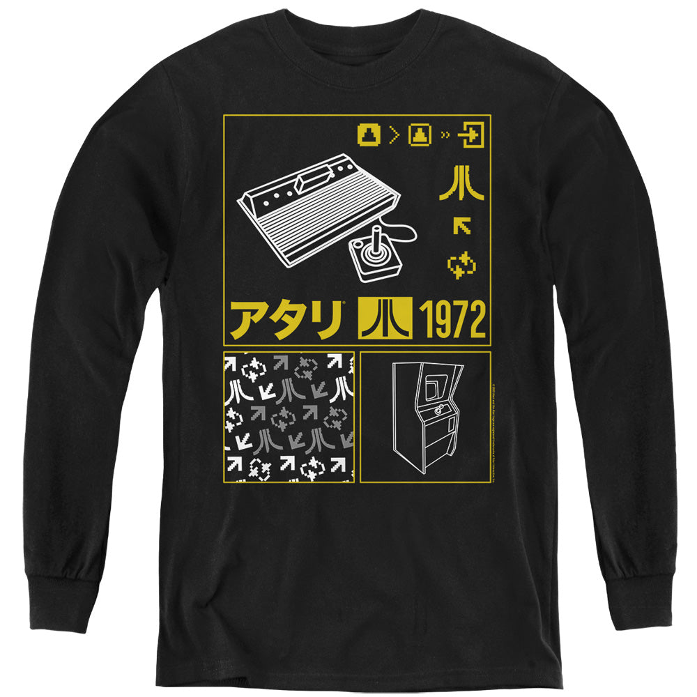 AN OFFCIALLY LICENSED ATARI KANJI SQUARES YOUTH LONG SLEEVE T-SHIRT BLACK
