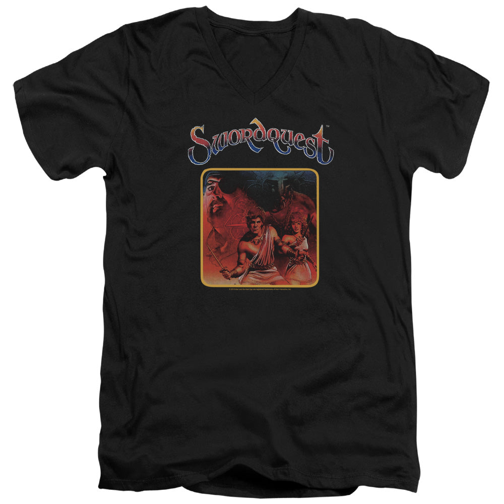 AN OFFCIALLY LICENSED ATARI SWORDQUEST MEN'S V-NECK T-SHIRT BLACK