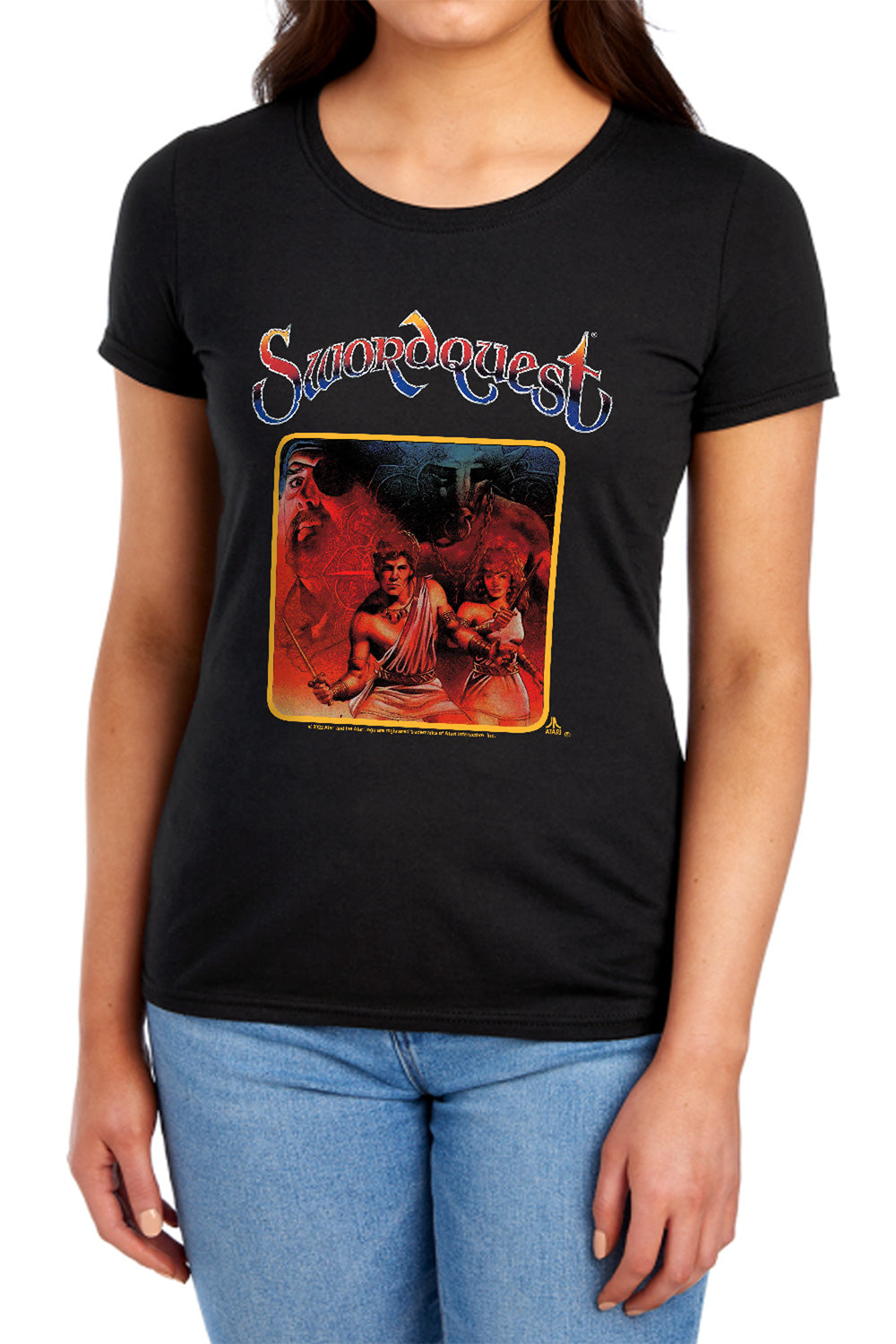 AN OFFCIALLY LICENSED ATARI SWORDQUEST WOMEN'S REGULAR FIT T-SHIRT BLACK