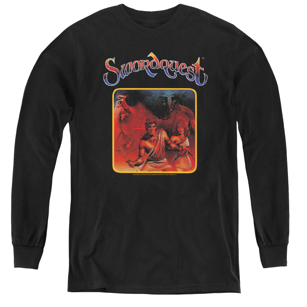 AN OFFCIALLY LICENSED ATARI SWORDQUEST YOUTH LONG SLEEVE T-SHIRT BLACK