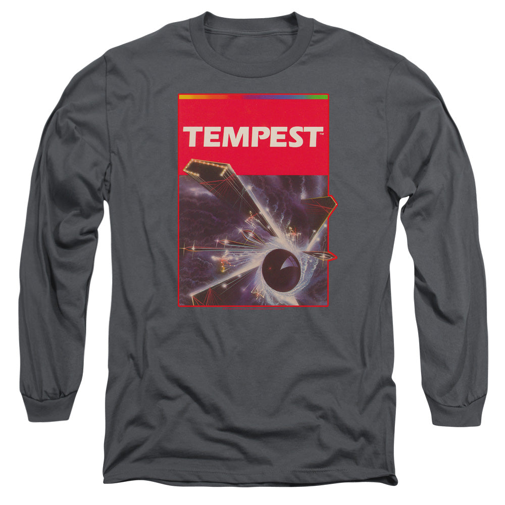 AN OFFCIALLY LICENSED ATARI TEMPEST BOX ART MEN'S LONG SLEEVE T-SHIRT CHARCOAL