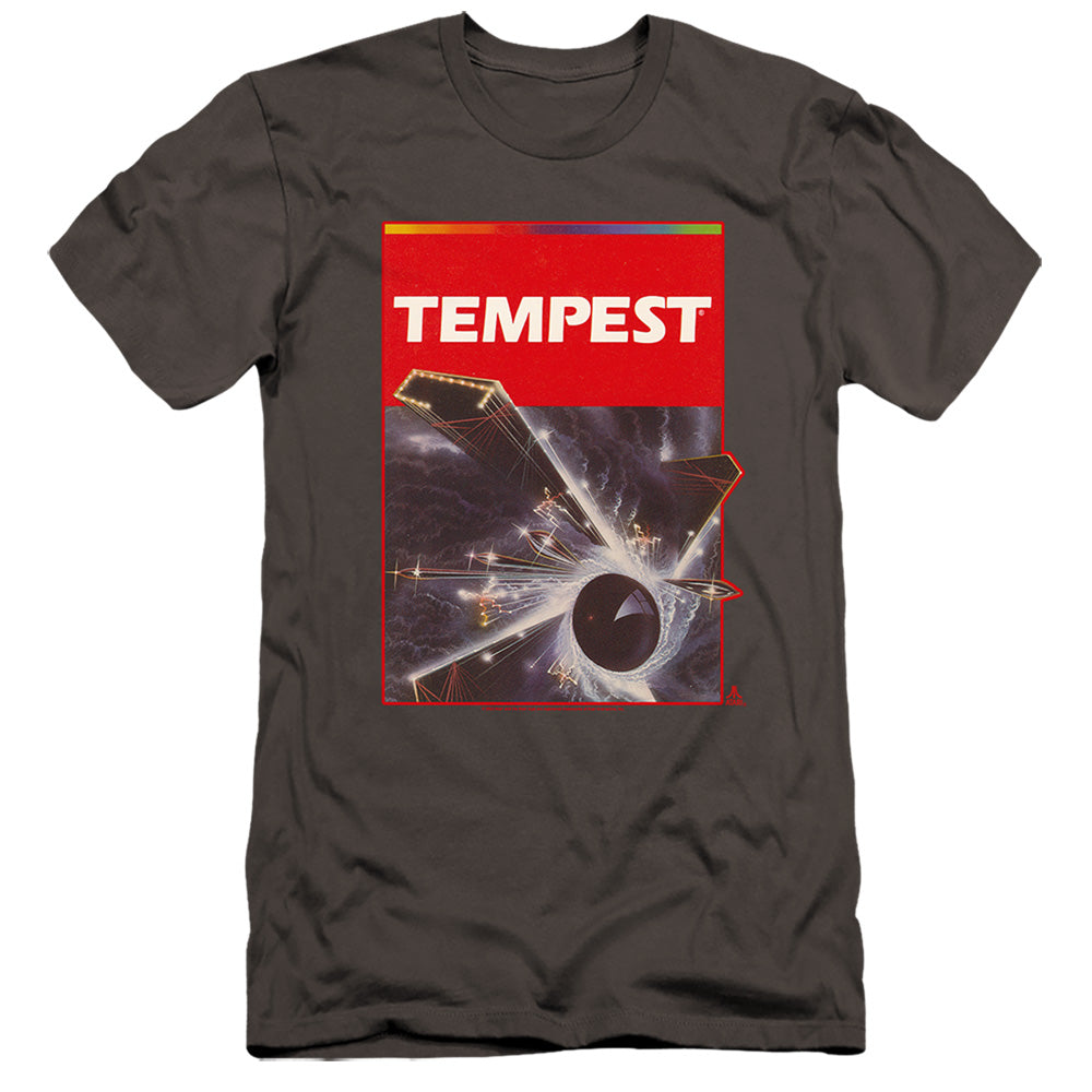 AN OFFCIALLY LICENSED ATARI TEMPEST BOX ART MEN'S PREMIUM SLIM FIT T-SHIRT CHARCOAL