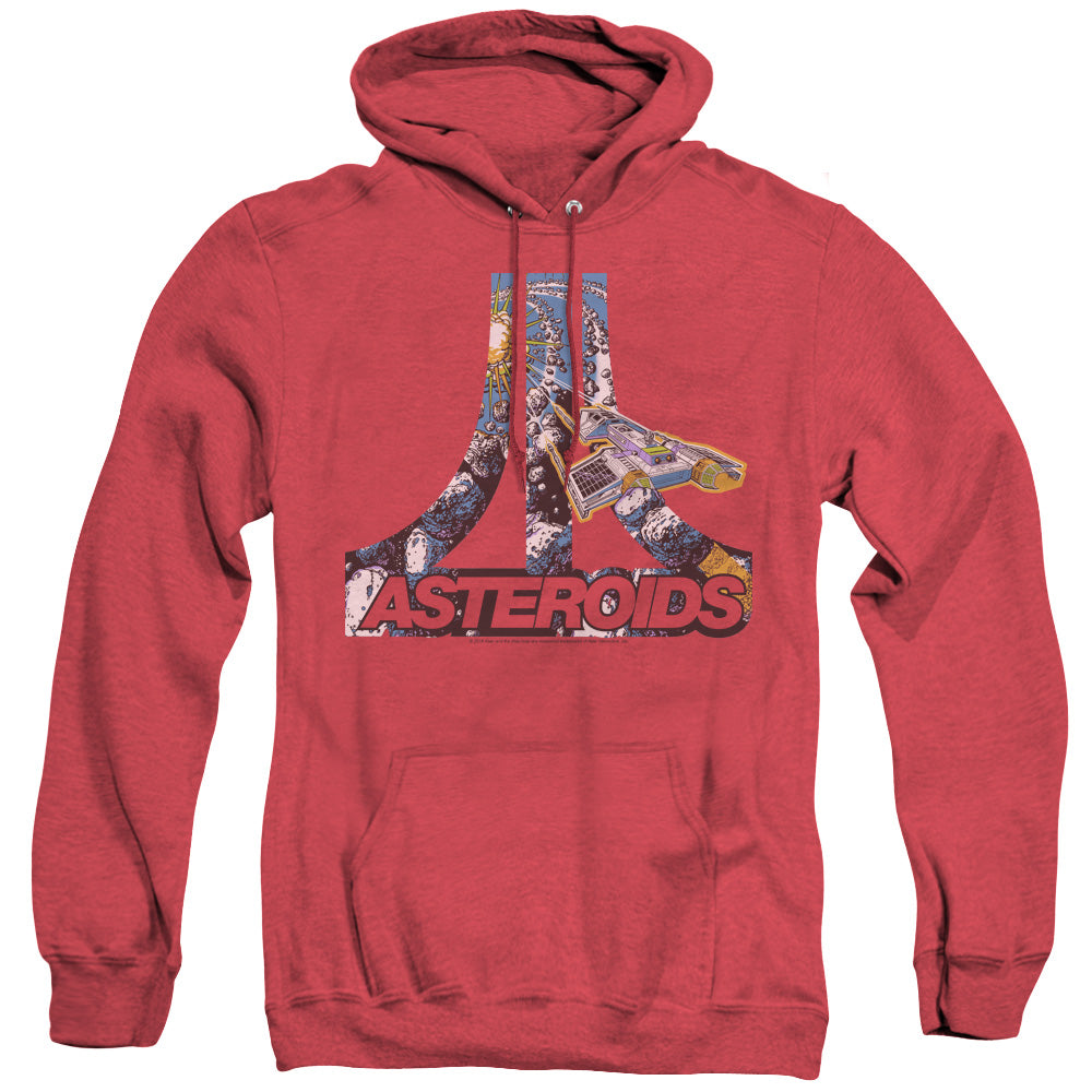 AN OFFCIALLY LICENSED ATARI ASTEROIDS ATARI ADULT UNISEX HEATHER PULLOVER HOODIE RED