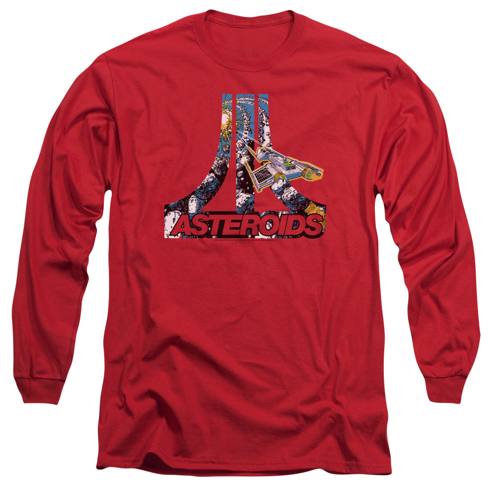 AN OFFCIALLY LICENSED ATARI ASTEROIDS ATARI MEN'S LONG SLEEVE T-SHIRT RED