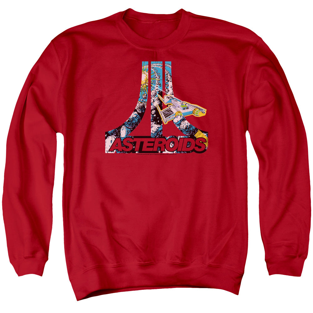 AN OFFCIALLY LICENSED ATARI ASTEROIDS ATARI ADULT UNISEX CREWNECK SWEATSHIRT RED