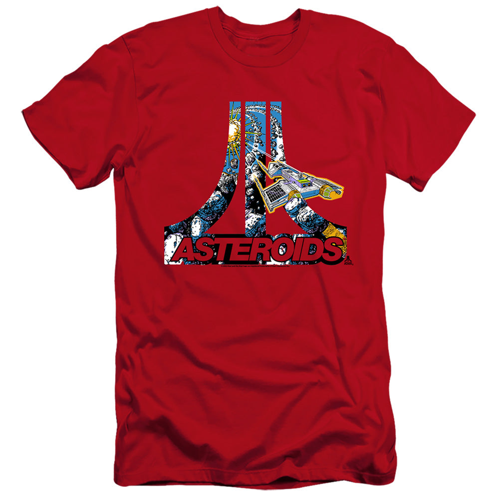 AN OFFCIALLY LICENSED ATARI ASTEROIDS ATARI MEN'S PREMIUM SLIM FIT T-SHIRT RED