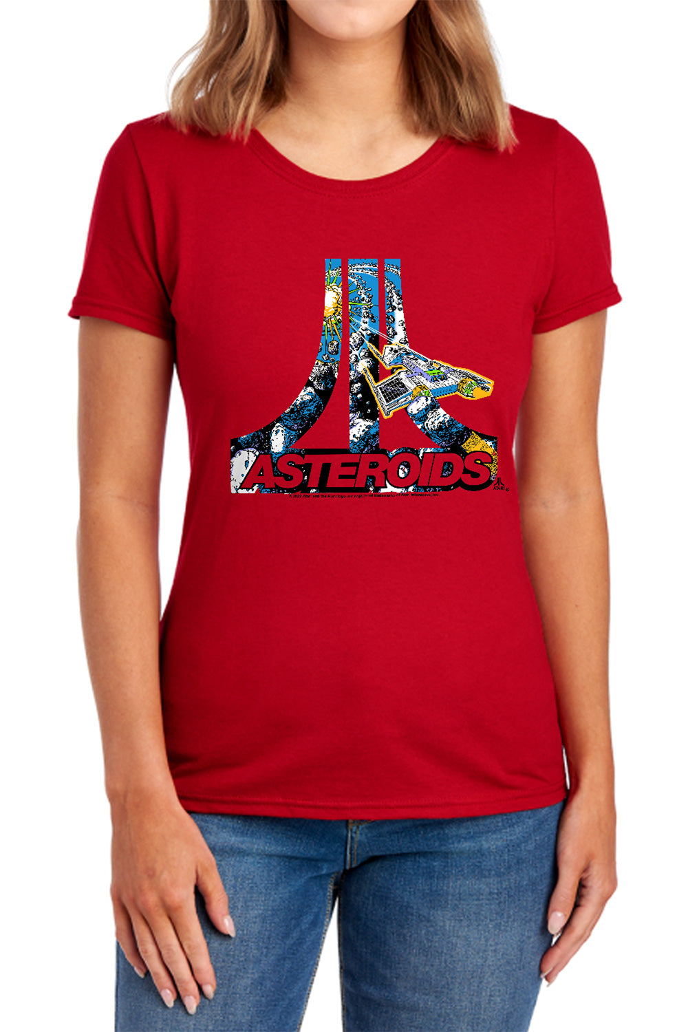AN OFFCIALLY LICENSED ATARI ASTEROIDS ATARI WOMEN'S REGULAR FIT T-SHIRT RED