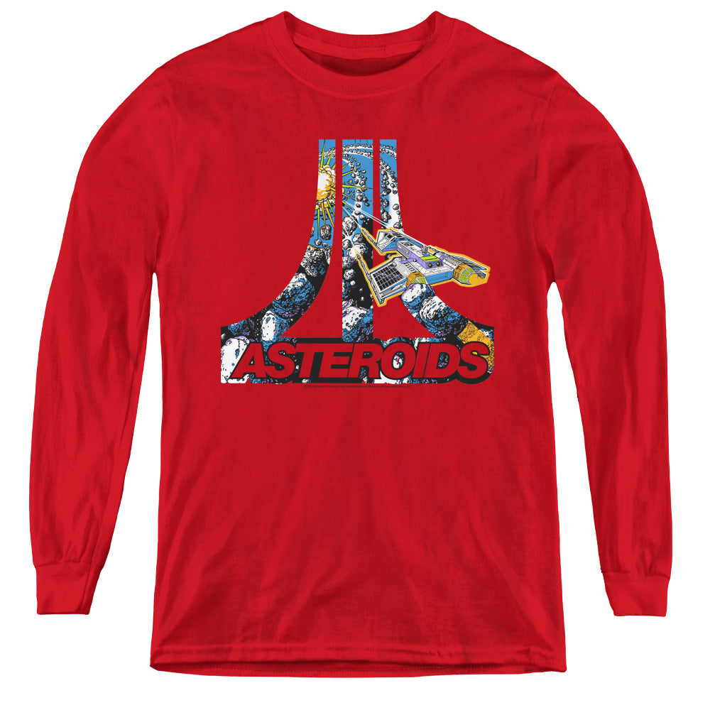 AN OFFCIALLY LICENSED ATARI ASTEROIDS ATARI YOUTH LONG SLEEVE T-SHIRT RED