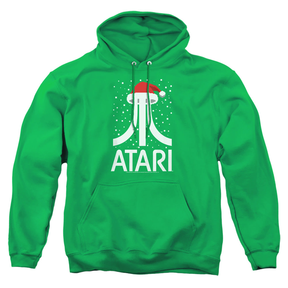 AN OFFCIALLY LICENSED ATARI PIXEL SANTA HAT ADULT UNISEX PULLOVER HOODIE KELLY GREEN