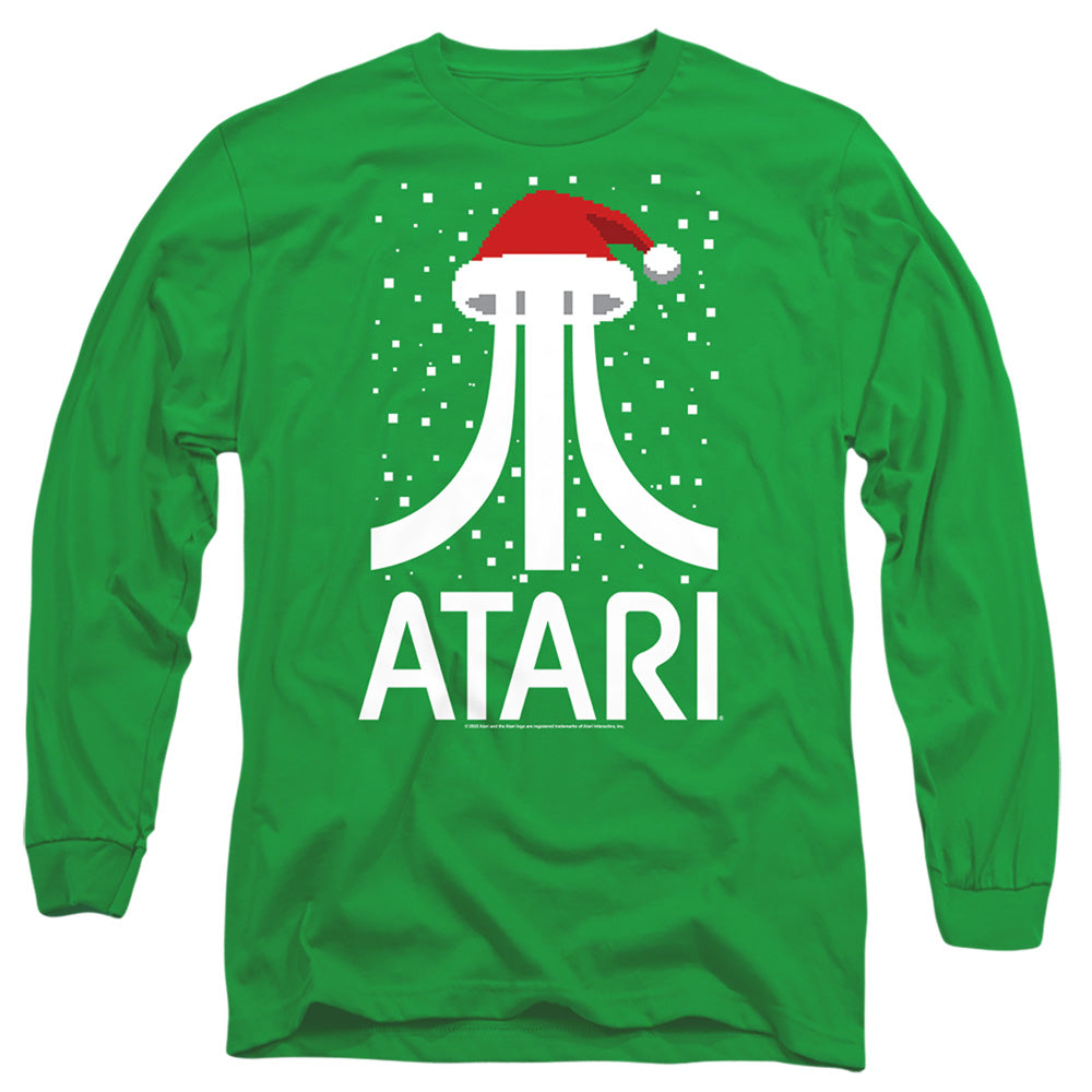 AN OFFCIALLY LICENSED ATARI PIXEL SANTA HAT MEN'S LONG SLEEVE T-SHIRT KELLY GREEN