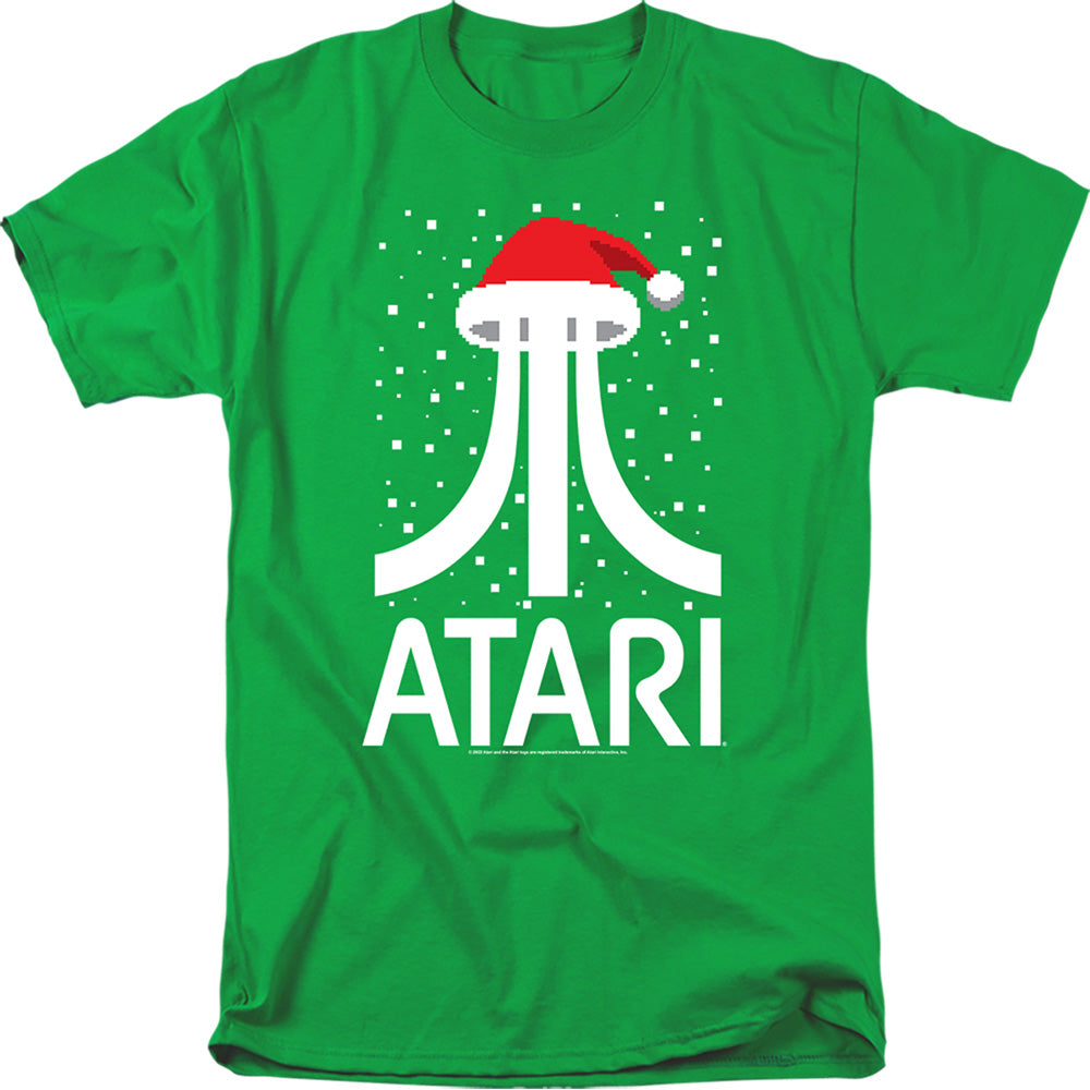 AN OFFCIALLY LICENSED ATARI PIXEL SANTA HAT MEN'S REGULAR FIT T-SHIRT KELLY GREEN