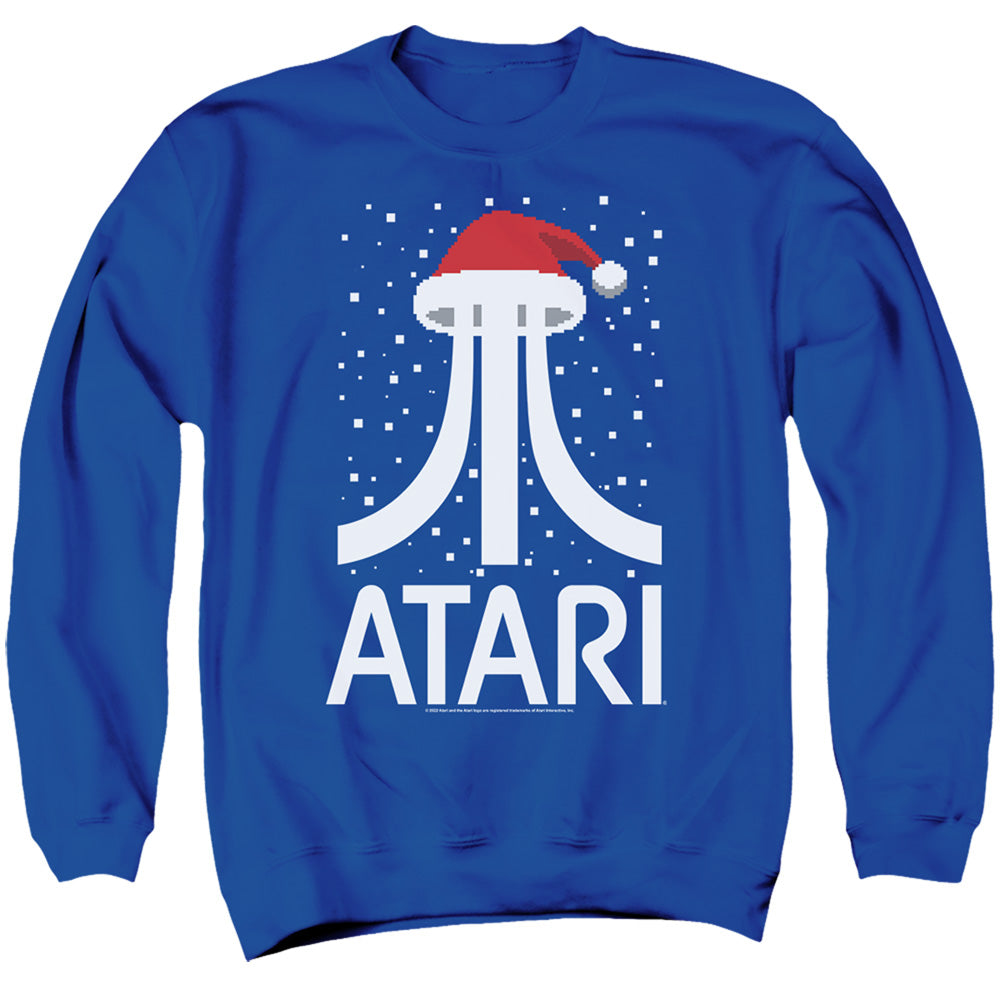 AN OFFCIALLY LICENSED ATARI CHRISTMAS PIXEL SANTA HAT LOGO ADULT UNISEX CREWNECK SWEATSHIRT ROYAL