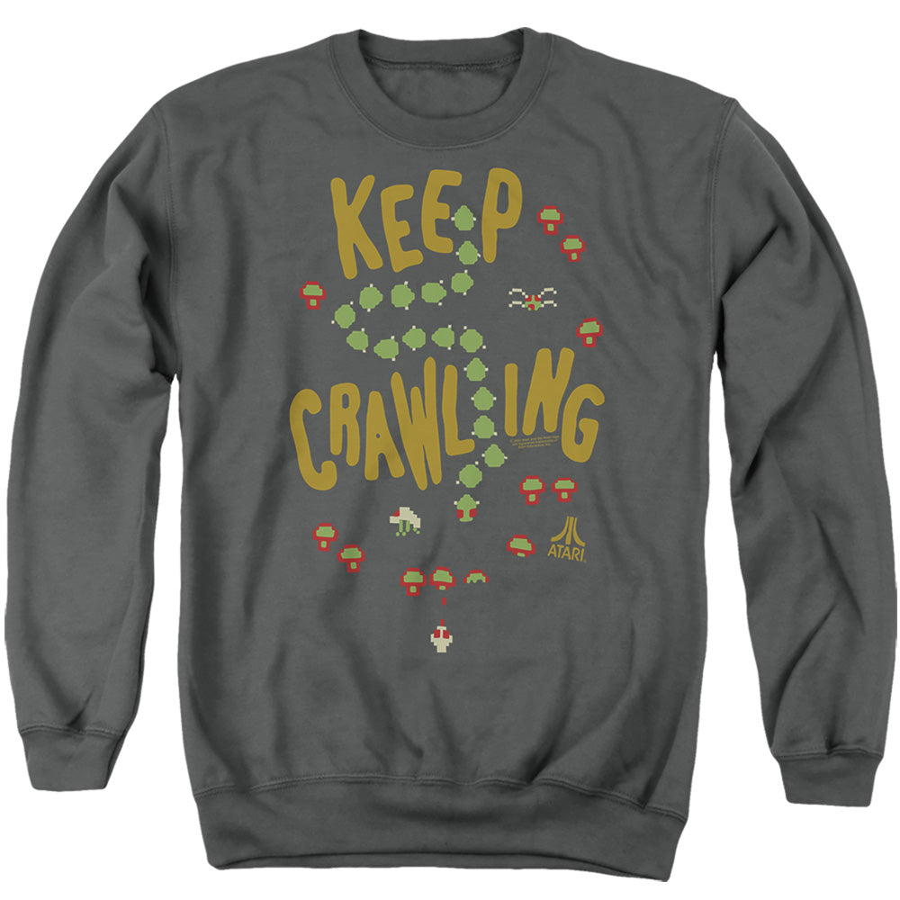 AN OFFCIALLY LICENSED ATARI THE CENTIPEDE ADULT UNISEX CREWNECK SWEATSHIRT CHARCOAL