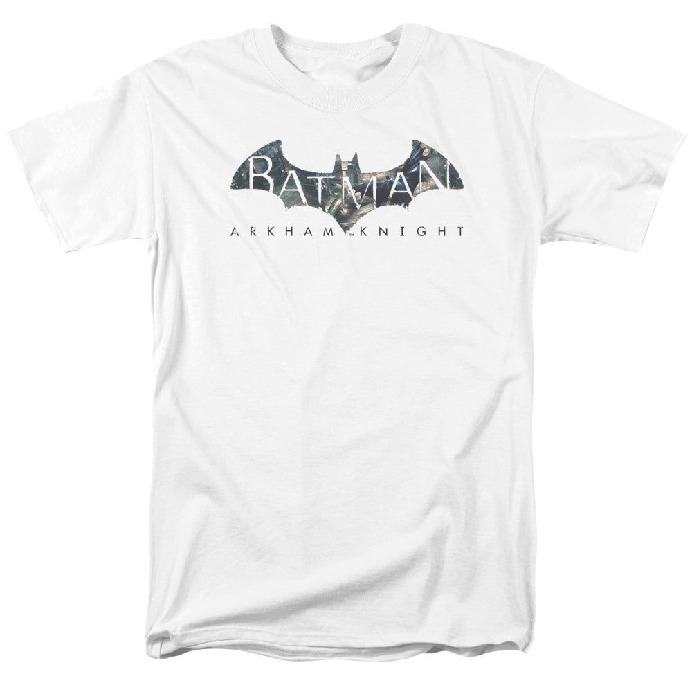 AN OFFCIALLY LICENSED BATMAN ARKHAM KNIGHT DESCENDING LOGO MEN'S REGULAR FIT T-SHIRT WHITE