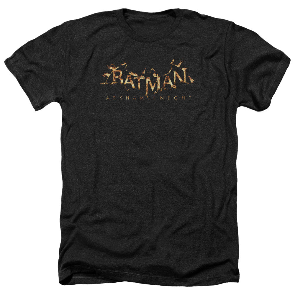AN OFFCIALLY LICENSED BATMAN ARKHAM KNIGHT AK FLAME LOGO MEN'S HEATHER T-SHIRT CHARCOAL