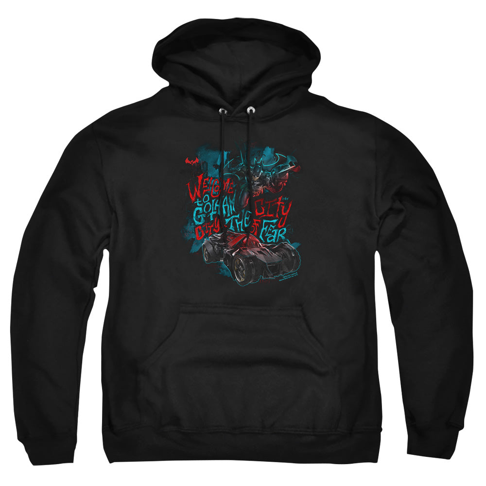 AN OFFCIALLY LICENSED BATMAN ARKHAM KNIGHT CITY OF FEAR ADULT UNISEX PULLOVER HOODIE BLACK
