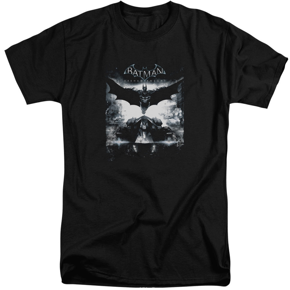 AN OFFCIALLY LICENSED BATMAN ARKHAM KNIGHT FORWARD FORCE MEN'S TALL FIT T-SHIRT BLACK