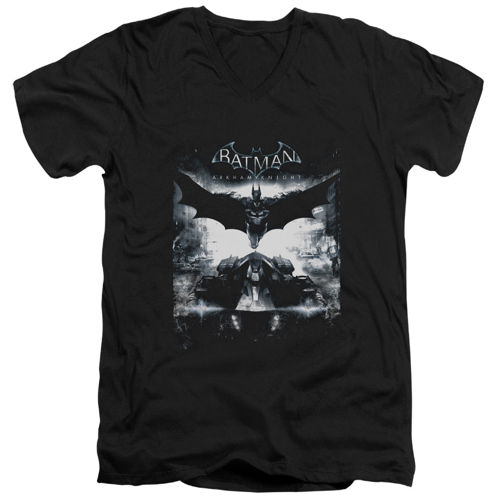 AN OFFCIALLY LICENSED BATMAN ARKHAM KNIGHT FORWARD FORCE MEN'S V-NECK T-SHIRT BLACK