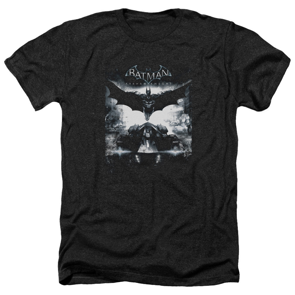 AN OFFCIALLY LICENSED BATMAN ARKHAM KNIGHT FORWARD FORCE MEN'S HEATHER T-SHIRT CHARCOAL