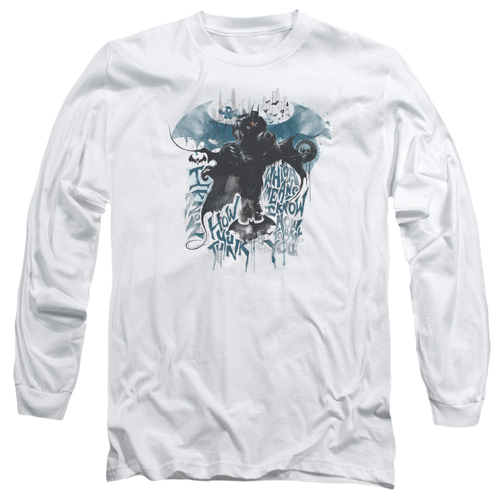 AN OFFCIALLY LICENSED BATMAN ARKHAM KNIGHT I KNOW MEN'S LONG SLEEVE T-SHIRT WHITE