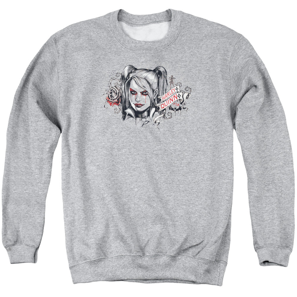 AN OFFCIALLY LICENSED BATMAN ARKHAM KNIGHT HQ SKETCH ADULT UNISEX CREWNECK SWEATSHIRT ATHLETIC HEATHER
