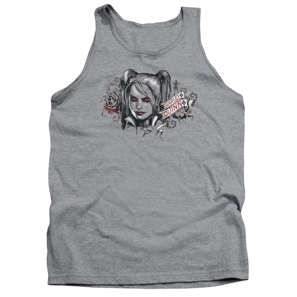 AN OFFCIALLY LICENSED BATMAN ARKHAM KNIGHT HQ SKETCH ADULT UNISEX TANK TOP ATHLETIC HEATHER